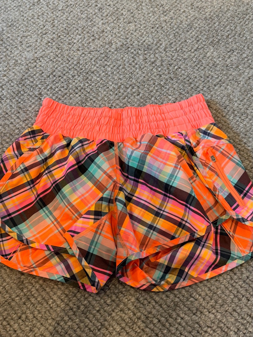 Lululemon Plaid Neon Orange Women’s Elastic Waist Shorts